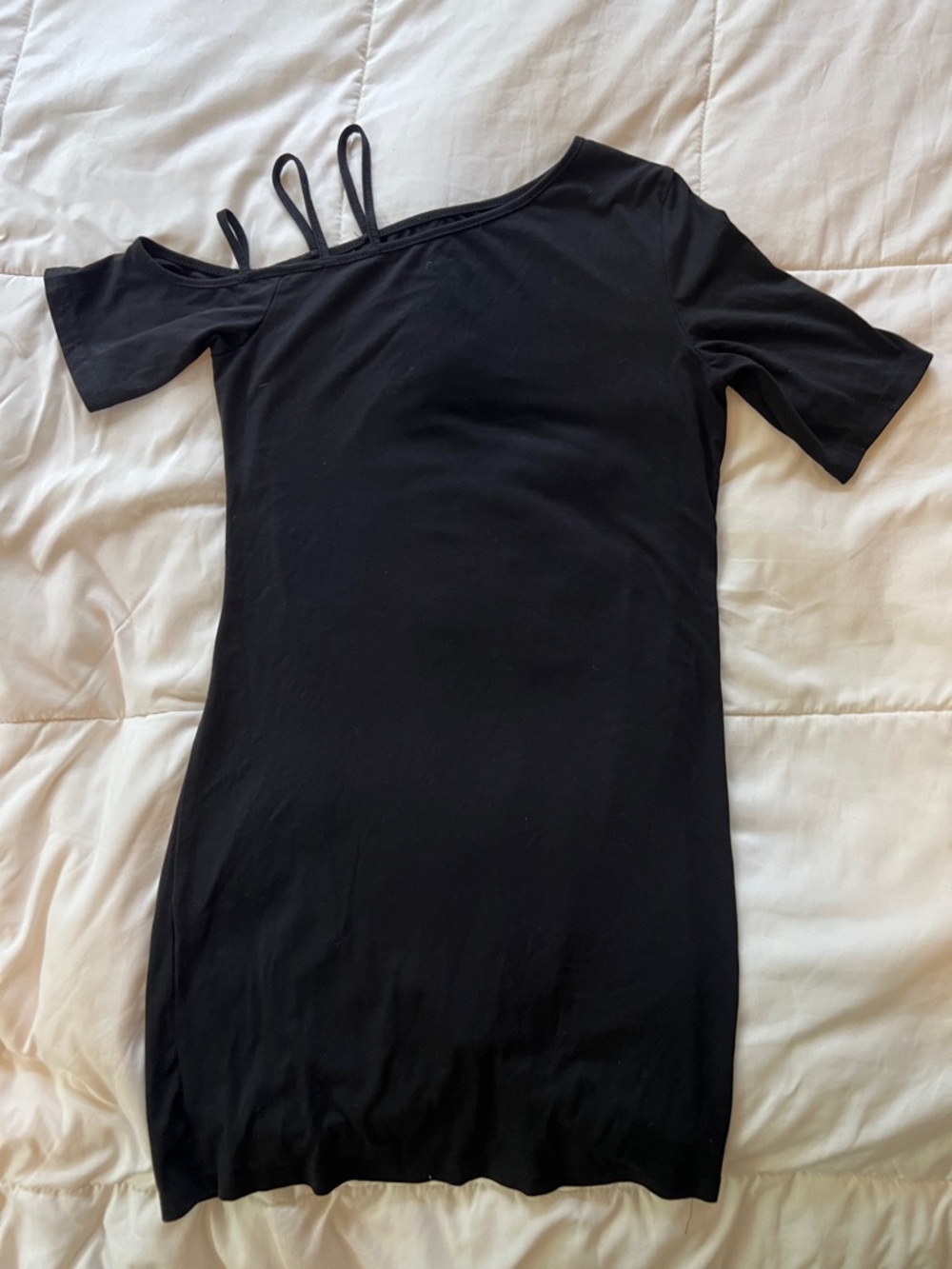 Black Asymmetric Strap Bodycon Dress - Unbranded